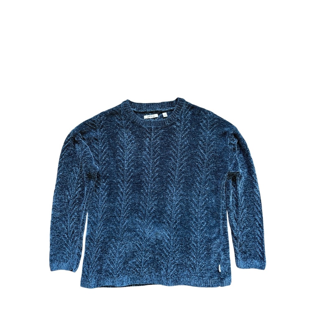 Orvis Womens Chenille Sweater Size Large Teal Blue Knit Crew Neck